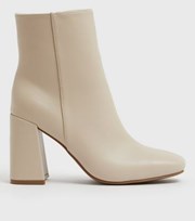 New Look Off White Square Toe Block Heel Boots